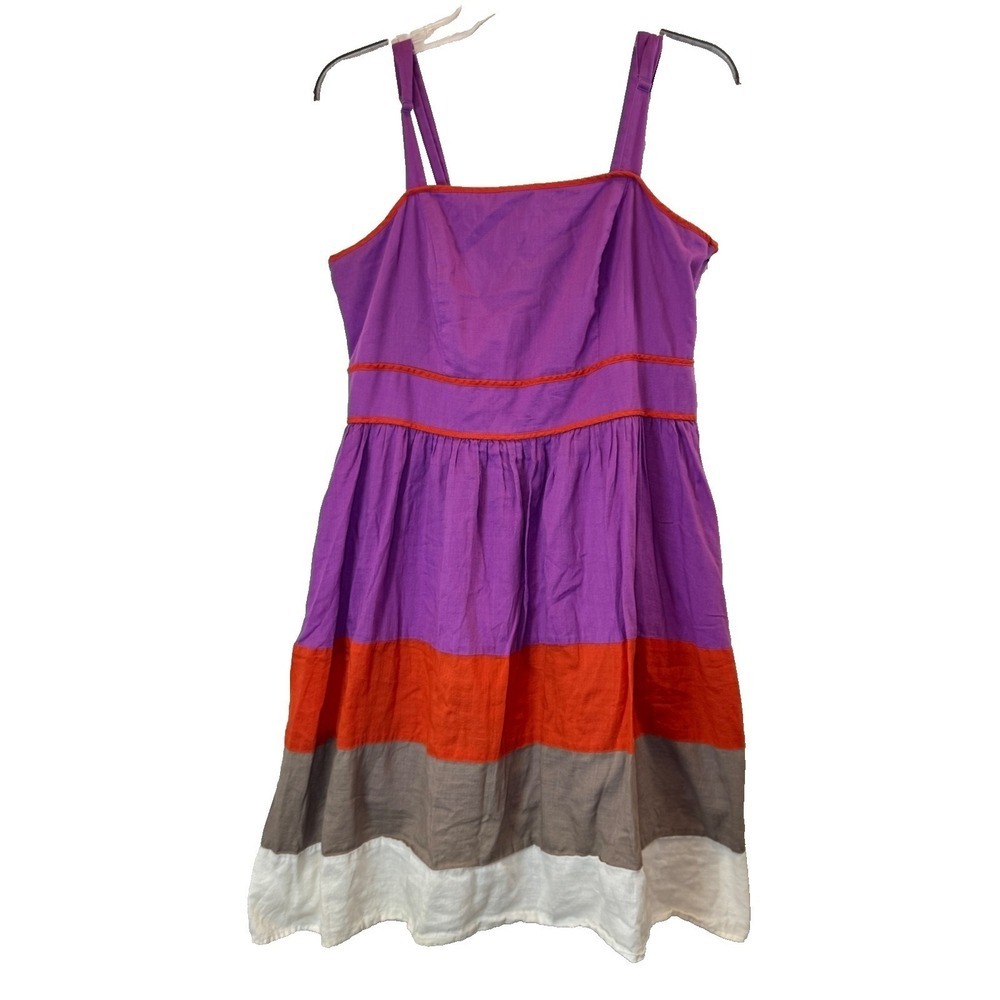 Jessica Simpson Dress Womens 14W Colorblock Purple Orange Multi Cotton EXCELLENT